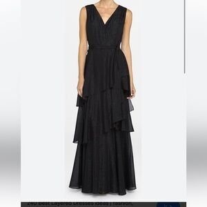 Tahari Arthur Levine Black Layered Maxi Dress Size 4